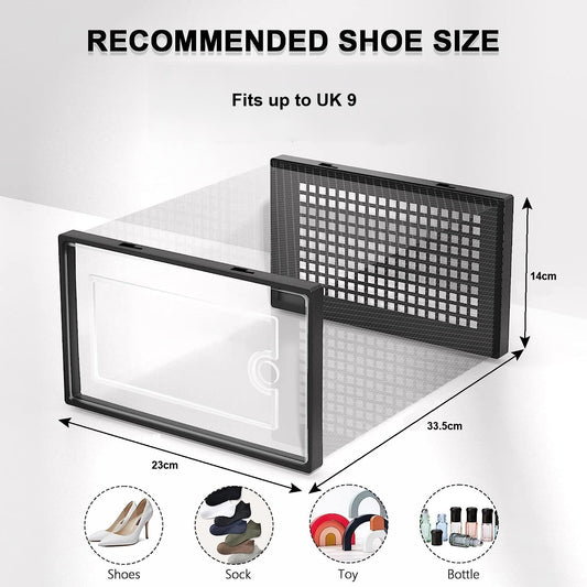 Shoe Storage Box, 12 Pack, Fits up to UK 9 (Black, Medium)