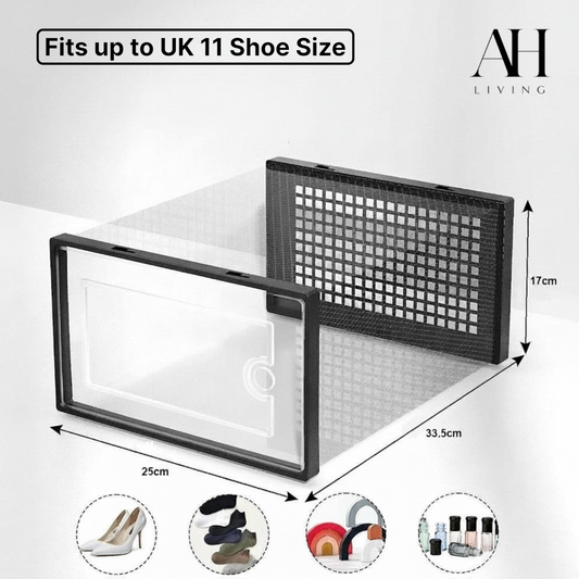 Shoe Storage Box, 12 Pack, Fits up to UK 11 (Black, Large)