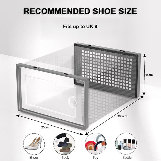 Shoe Storage Box, 12 Pack, Fits up to UK 9 (Grey, Medium)