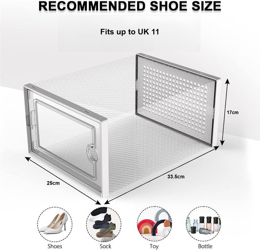 Shoe Storage Box, 12 Pack, Fits up to UK 11 (White, Large)
