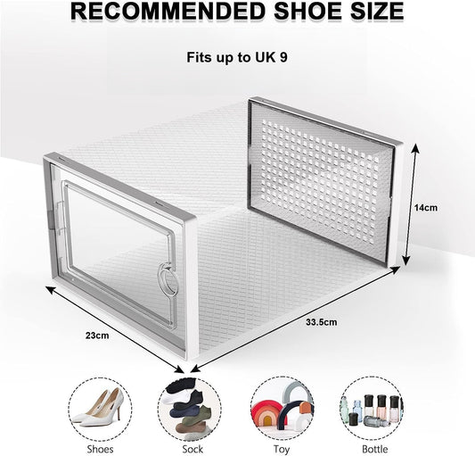 Shoe Storage Box, 12 Pack, Fits up to UK 9 (White, Medium)