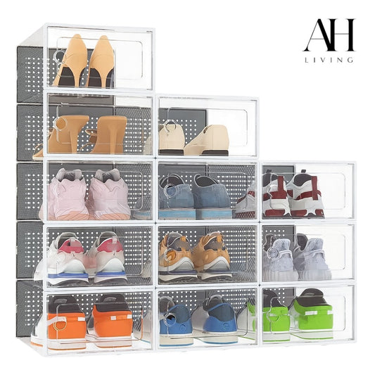 Shoe Storage Box, 12 Pack, Fits up to UK 11 (White, Large)