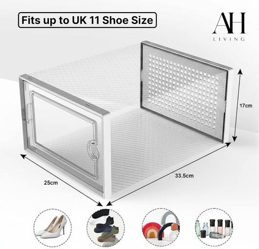 Shoe Storage Box, 12 Pack, Fits up to UK 11 (White, Large)