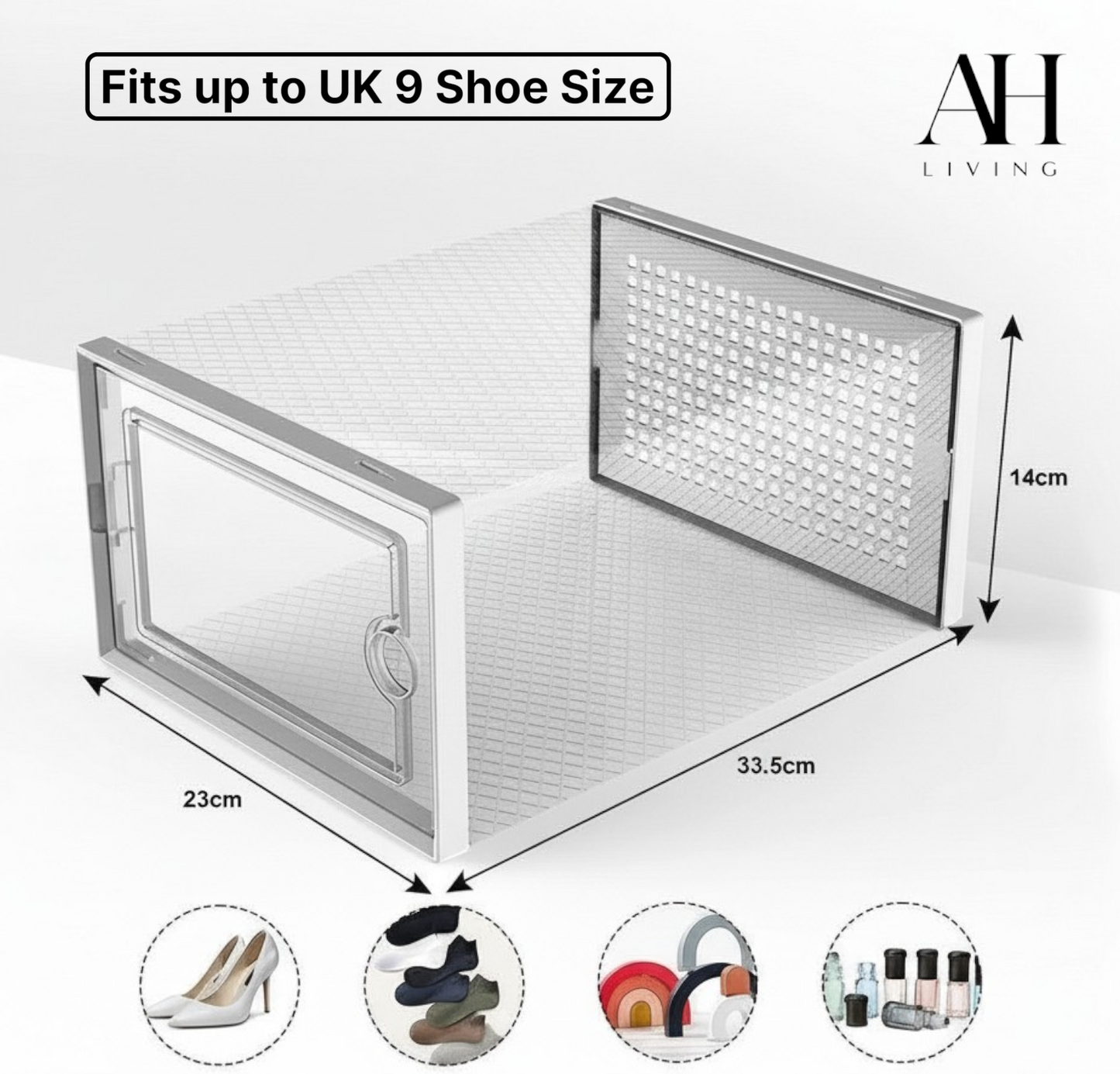 Shoe Storage Box, 12 Pack, Fits up to UK 9 (White, Medium)