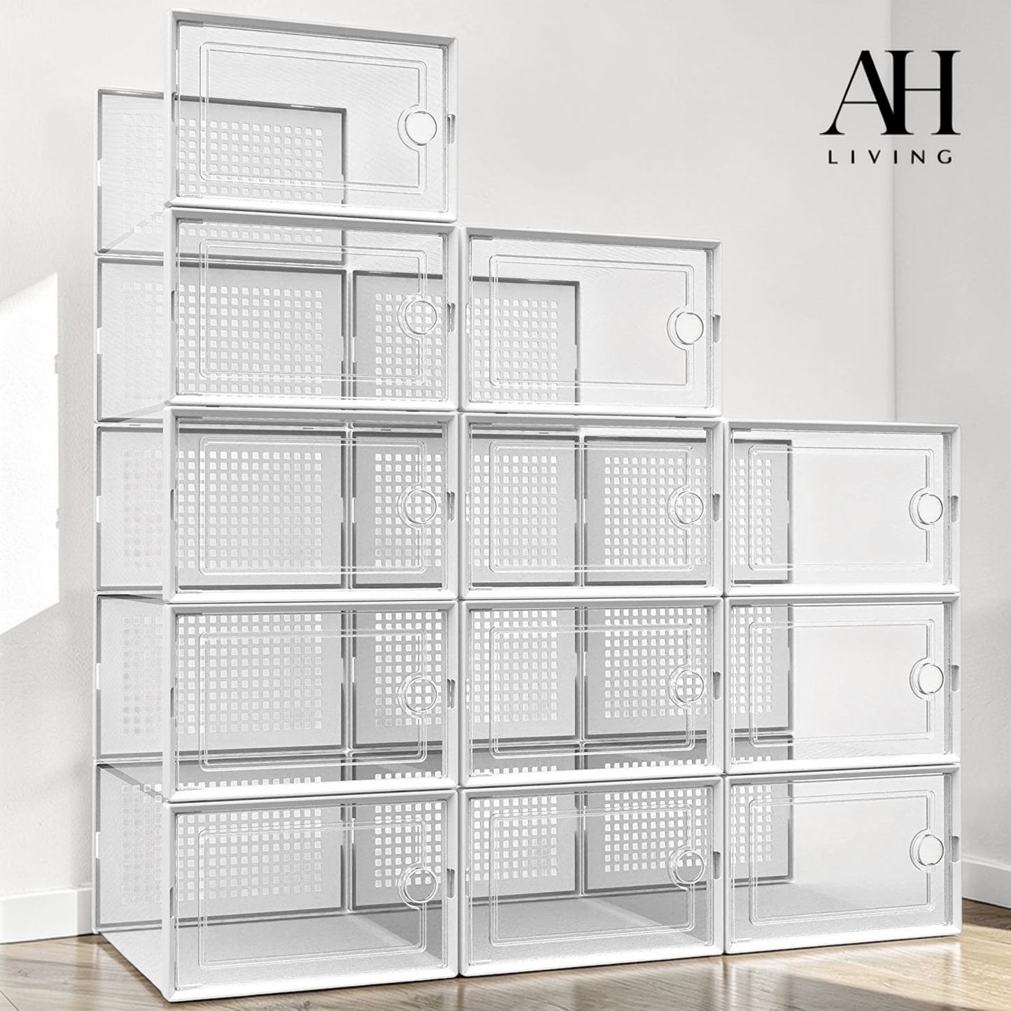 Shoe Storage Box, 12 Pack, Fits up to UK 11 (White, Large)
