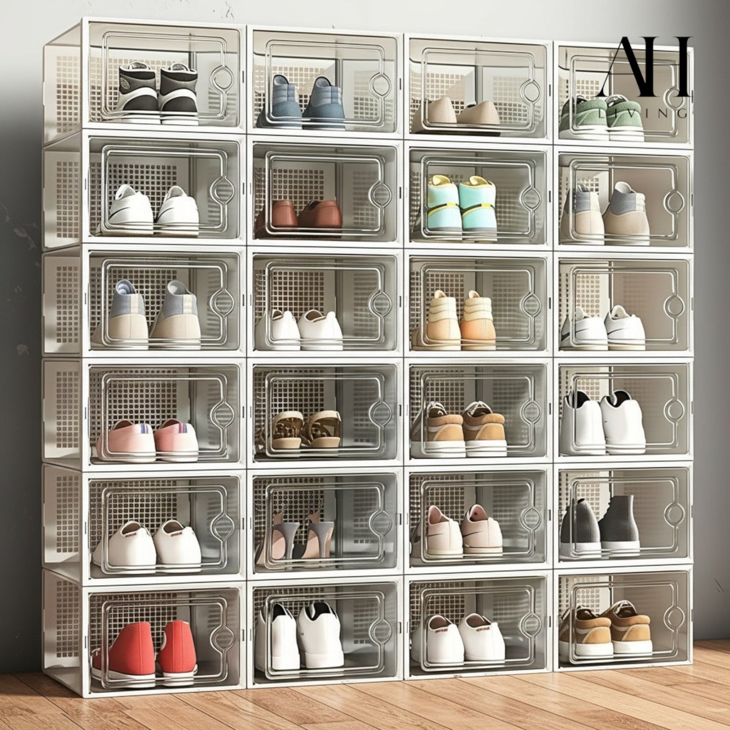 Shoe Storage Box, 12 Pack, Fits up to UK 11 (White, Large)